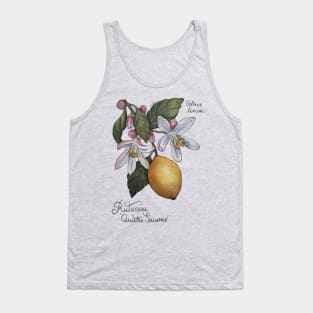 Citrus Lemon Botanical Illustration blossom and leaves Tank Top